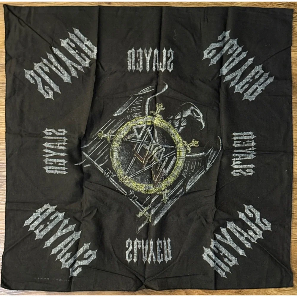 Vintage 1993 Slayer Brockum Collection Bandana 22x22 Black Eagle Pentagram